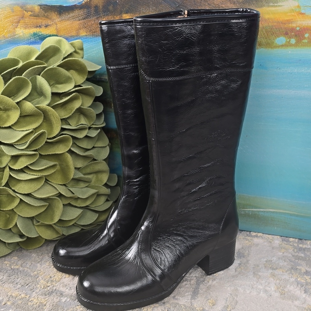 Retro Glossy Rubber Boots with Faux Sherpa Lining Women's Size 7 - Picture 1 of 13